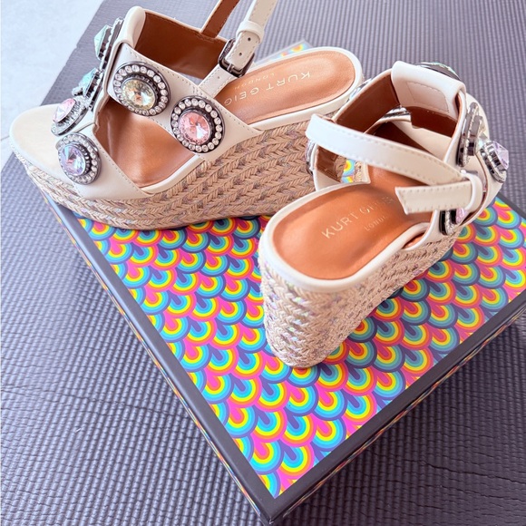 Kurt Geiger White Wedge Sandals with Jewel Accents